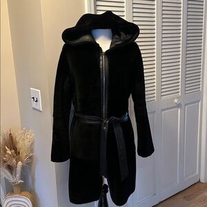 Overland Reversible Black Shearling Hooded Women's Coat